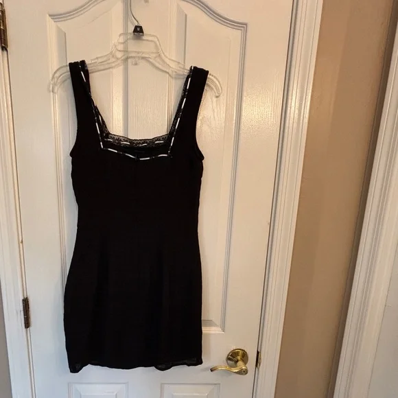 Coquette Whimsigoth Y2K Black Lines Bodycon Minidress Women’s Size Medium - Picture 4 of 10